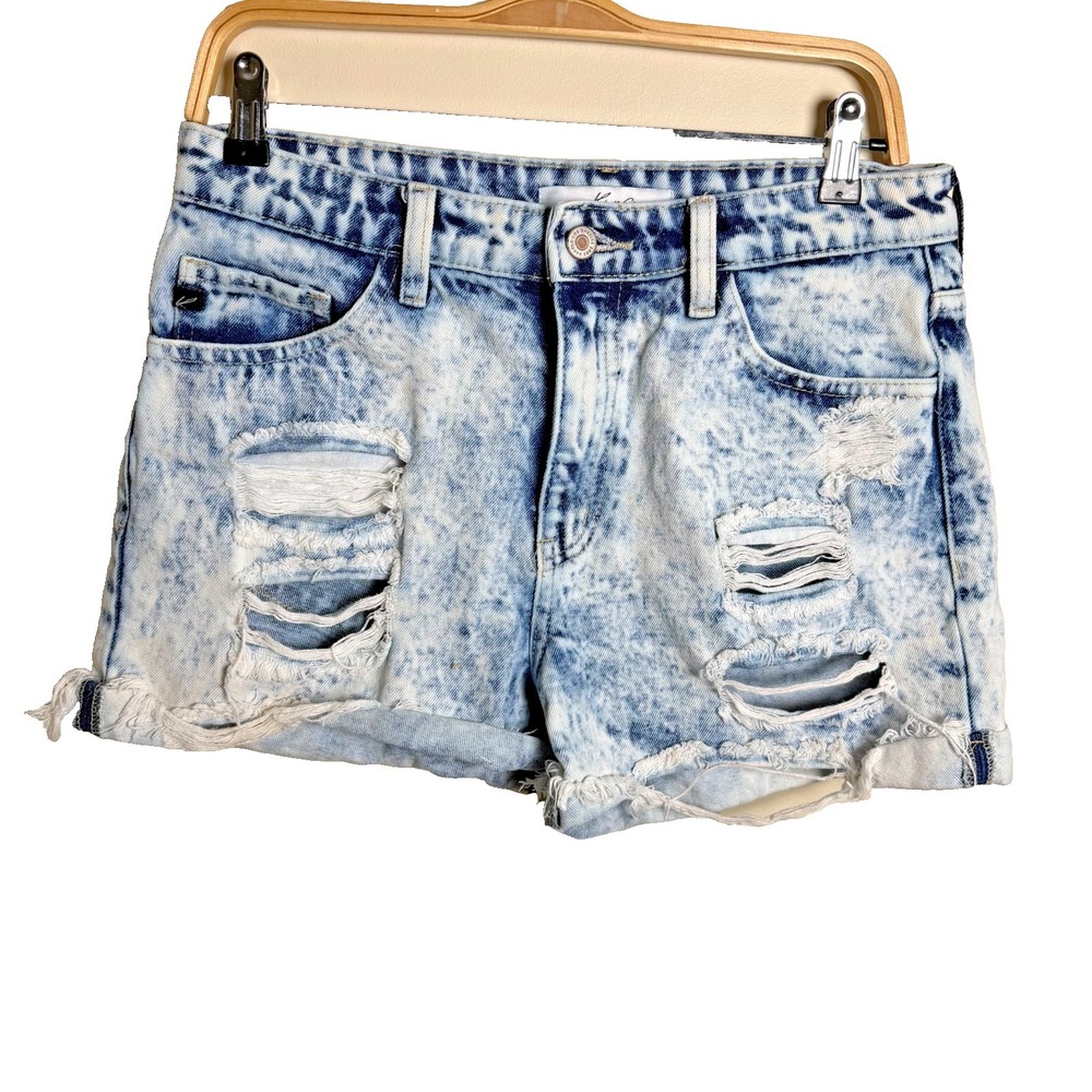 KanCan Shorts Womens 9/28 Light Wash 90s Boyfriend Distressed Denim Frayed Hem